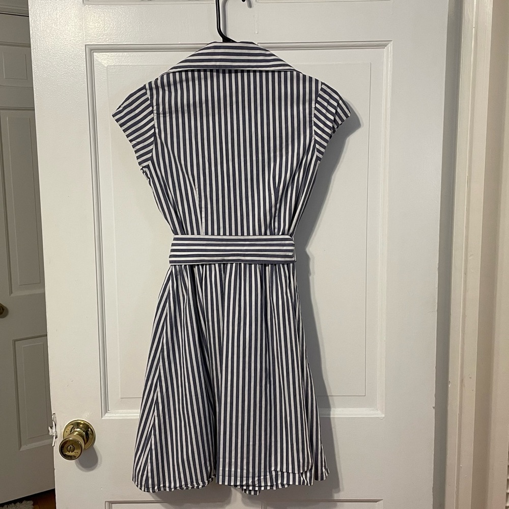 Small button-up blue and white stripe belted Necessary Objects dress - Picture 5 of 6